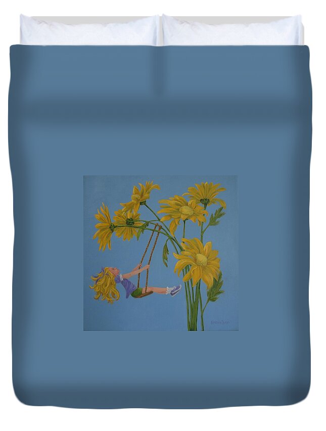 Swinging Duvet Cover featuring the painting Daisy Days by Karen Ilari