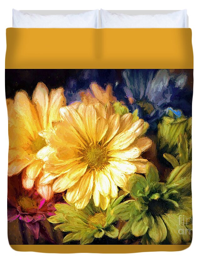 Daisy Flowers Duvet Cover featuring the mixed media Daisy Flower Print by Tina LeCour