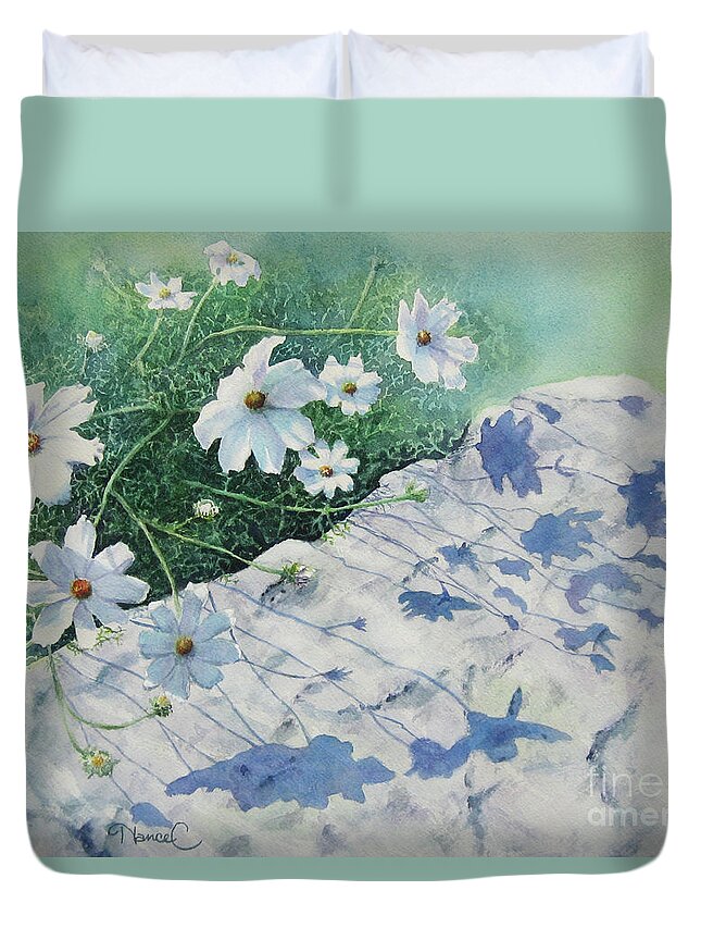 Nancy Charbeneau Duvet Cover featuring the painting Daisy Shadows by Nancy Charbeneau