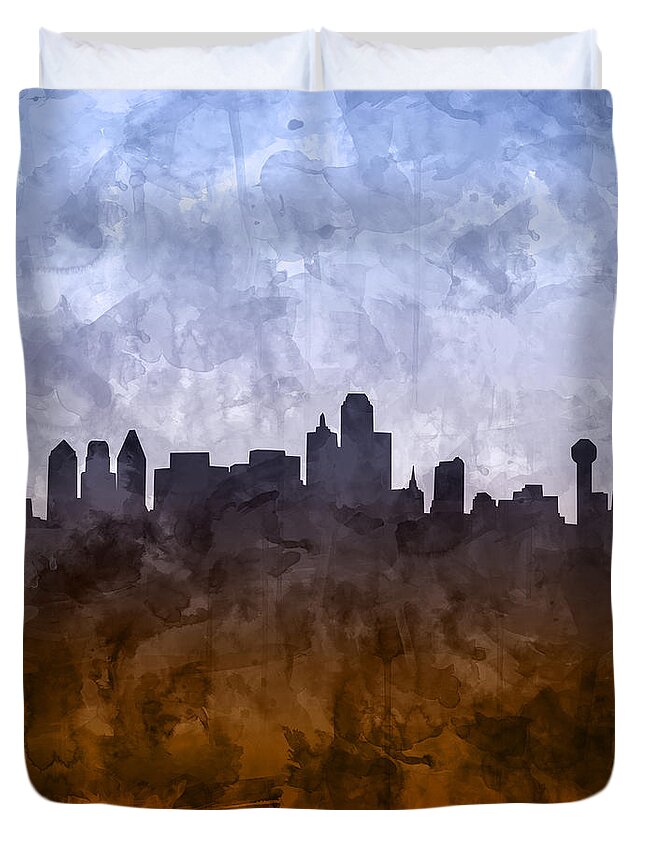 Dallas Duvet Cover featuring the painting Dallas Skyline Grunge by Bekim M