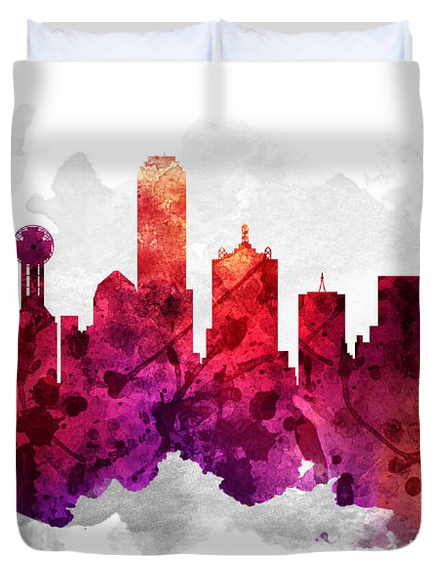 Dallas Duvet Cover featuring the painting Dallas Texas Cityscape 14 by Aged Pixel