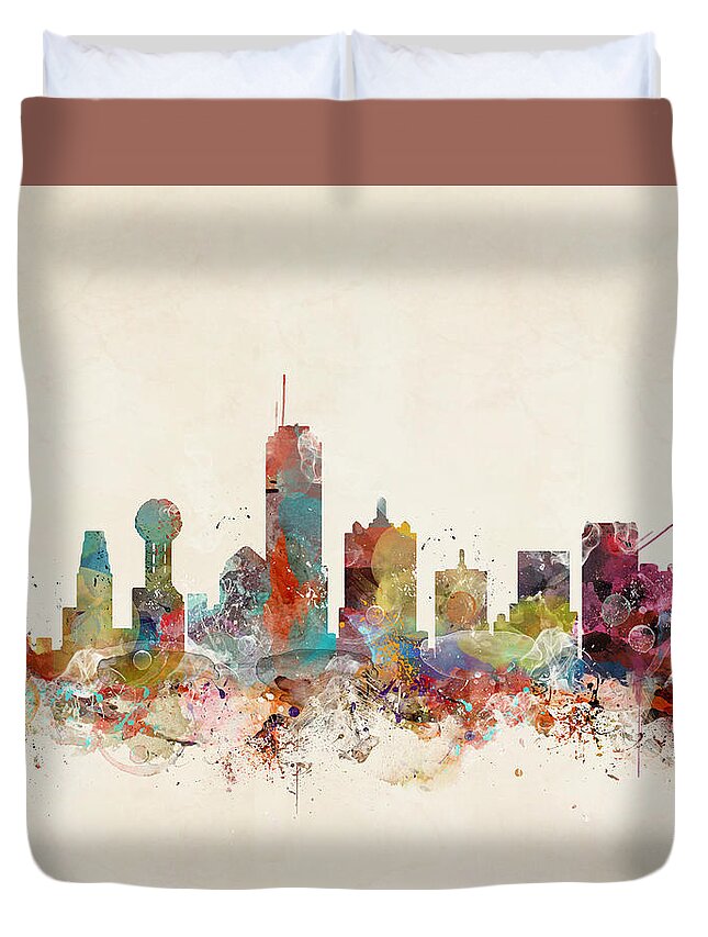 Dallas City Skyline Duvet Cover featuring the painting Dallas Texas Skyline by Bri Buckley