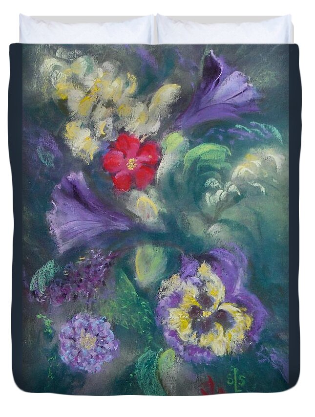 Flowers Pansies Snapdragons Duvet Cover featuring the pastel Dance of the Flowers by Sandra Lee Scott