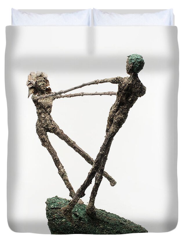 Dance Duvet Cover featuring the mixed media Dance on a Hill Top back view by Adam Long