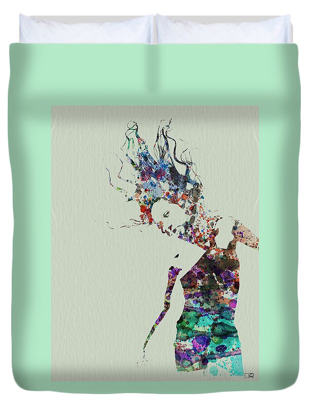 Dancer Duvet Cover featuring the painting Dancer watercolor splash by Naxart Studio