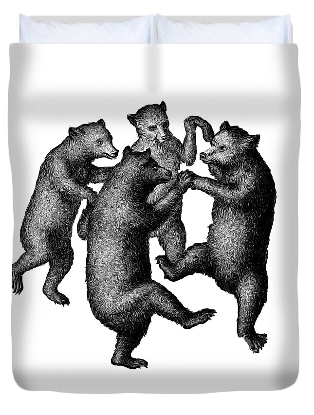 Bear Duvet Cover featuring the digital art Dancing Bears Round Circle Beach Towel Blanket by Edward Fielding