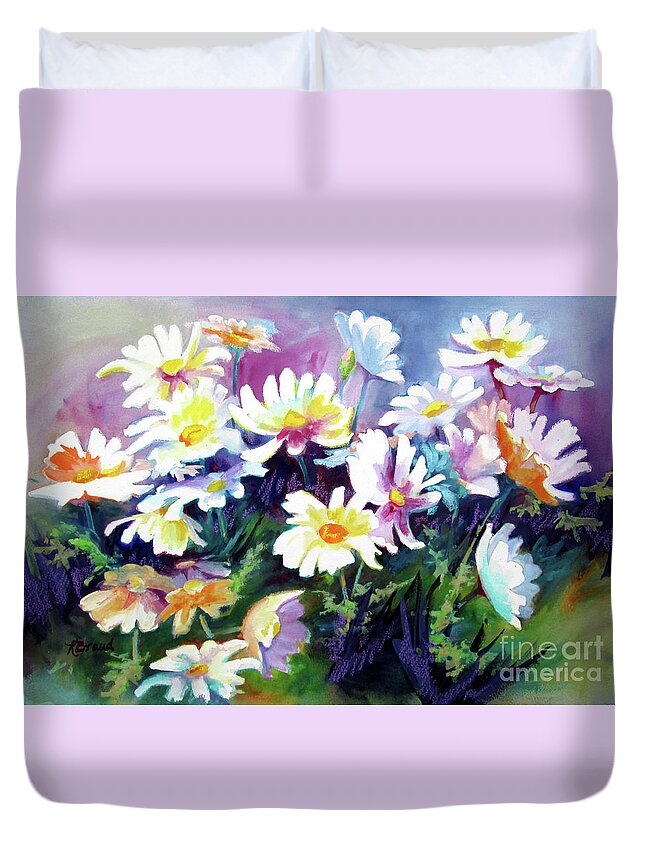Watercolor Duvet Cover featuring the painting Dancing Daisies by Kathy Braud