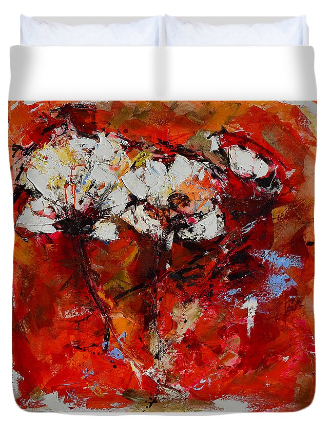 Flowers Duvet Cover featuring the painting Dancing Flowers by Elise Palmigiani