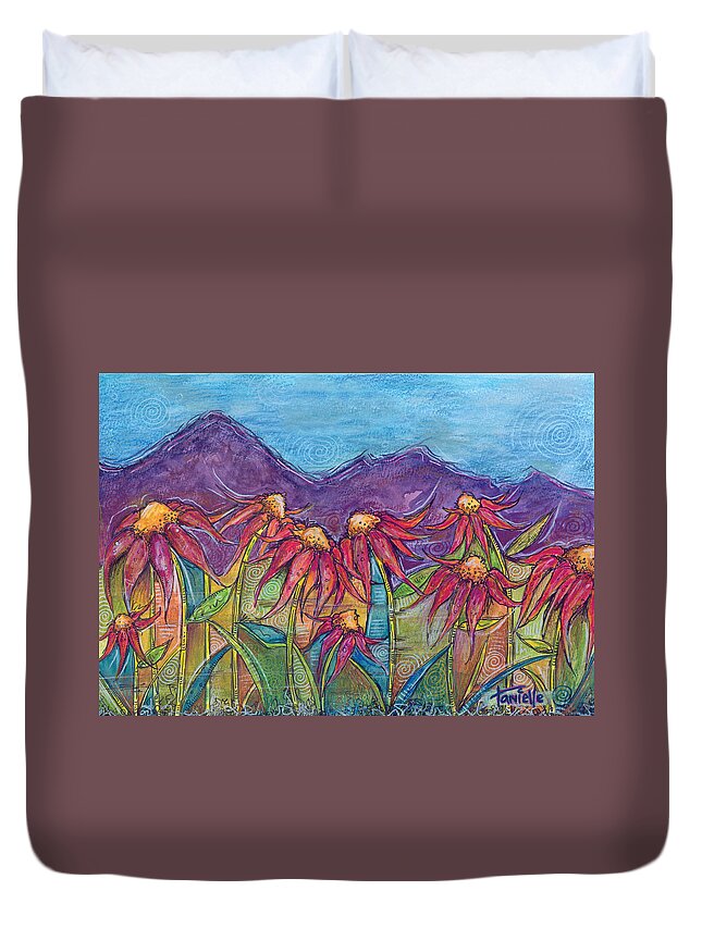 Nature Duvet Cover featuring the painting Dancing Flowers by Tanielle Childers