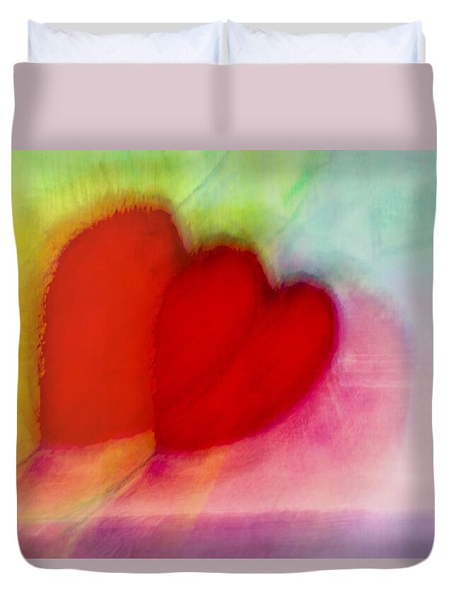 Red Hearts Duvet Cover featuring the painting Dancing Hearts by Susan Stone