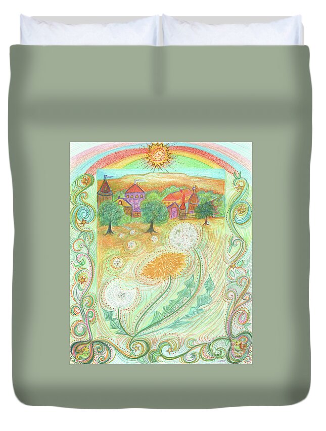 First Star Art Duvet Cover featuring the drawing Dandelion Village by jrr by First Star Art