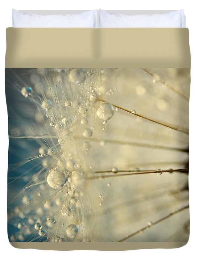 Dandelion Duvet Cover featuring the photograph Dandelion with blue by Sharon Johnstone