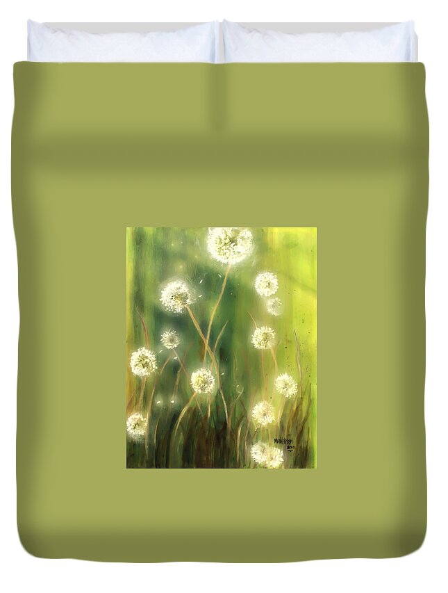 Ablaze Duvet Cover featuring the painting Dandelions by Melissa Herrin