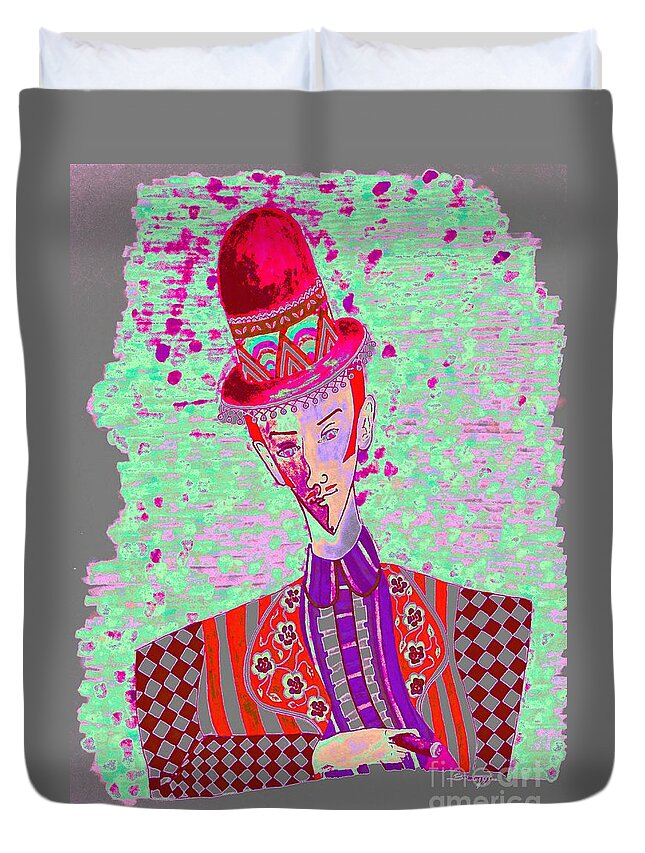 Fancy Man Duvet Cover featuring the digital art Dandy in Red Derby by Jayne Somogy