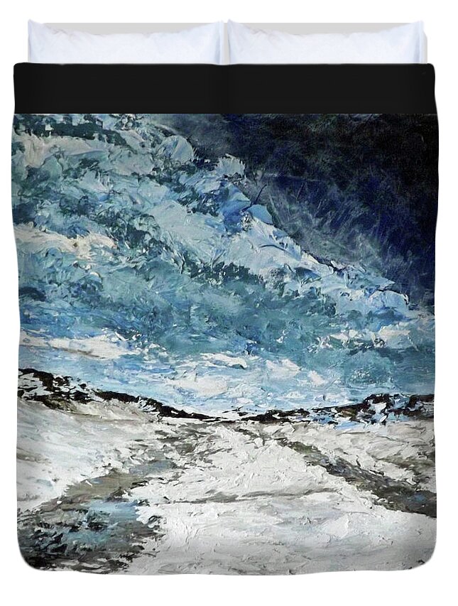 Landscape Duvet Cover featuring the painting Dangerous Crossing by Carl Owen