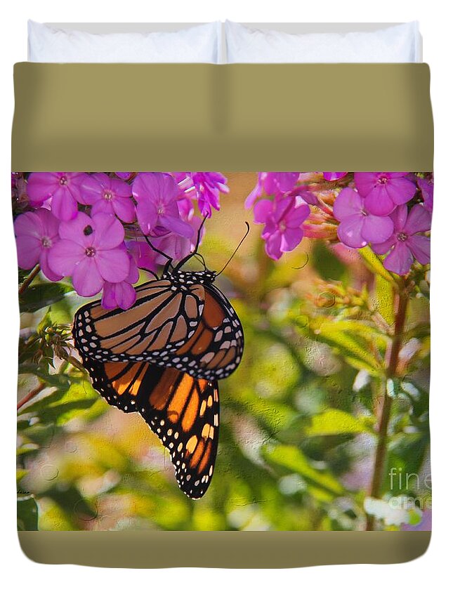 Monarch Duvet Cover featuring the photograph Dangling Monarch  by Yumi Johnson