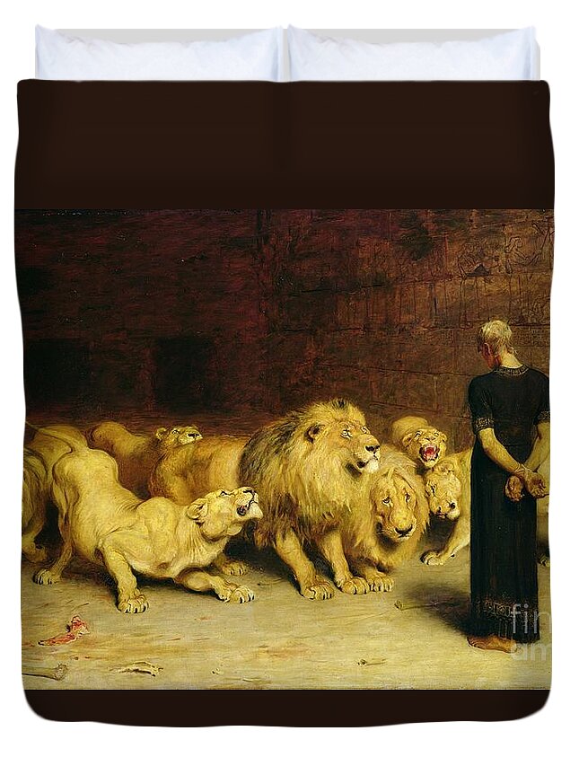Daniel In The Lions Den Duvet Cover featuring the painting Daniel in the Lions Den by Briton Riviere