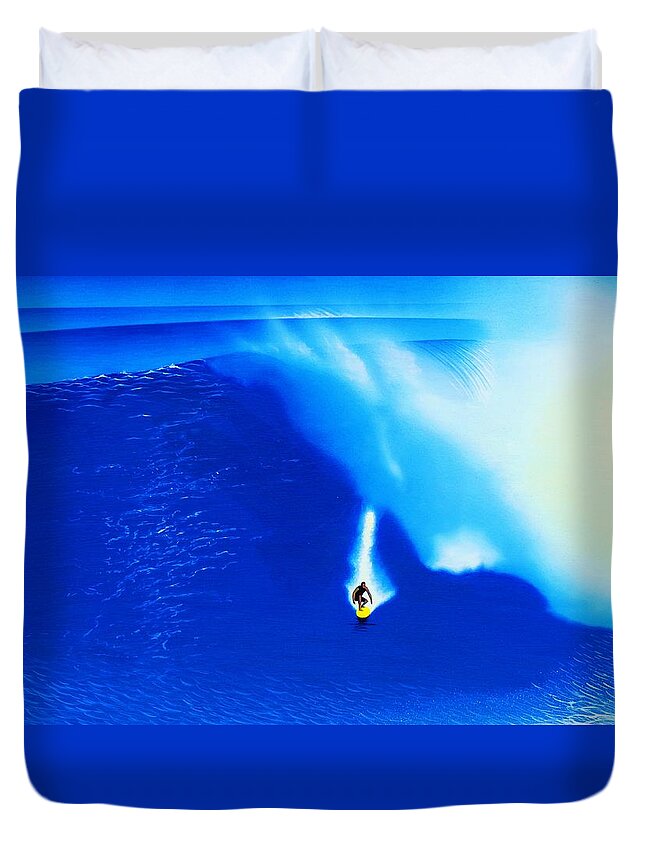 Surfing Duvet Cover featuring the painting Jaws 2011 by John Kaelin