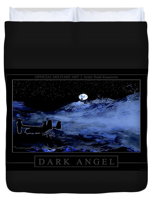 Military Art Duvet Cover featuring the drawing Dark Angel by Todd Krasovetz
