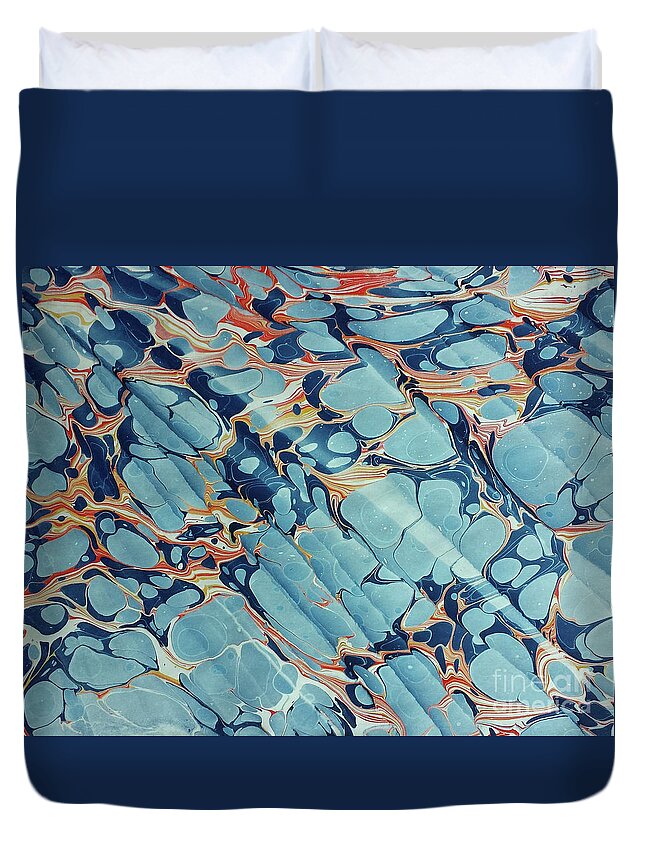 Water Marbling Duvet Cover featuring the painting Dark Blue Spanish Wave by Daniela Easter
