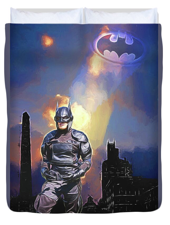 Batman Duvet Cover featuring the photograph Dark Night of Gothamville by John Haldane