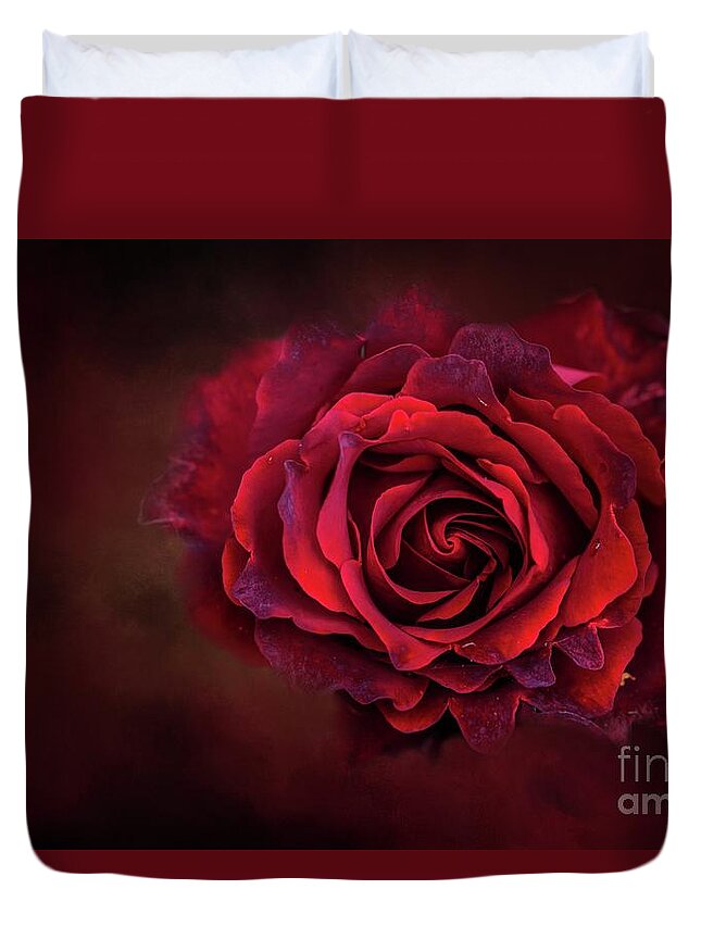 Rose Duvet Cover featuring the mixed media Dark Red by Eva Lechner