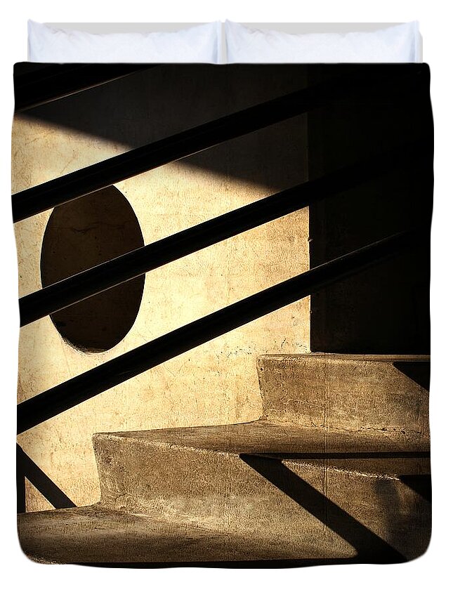 Stairs Duvet Cover featuring the photograph Dark Steps by Timothy Bulone