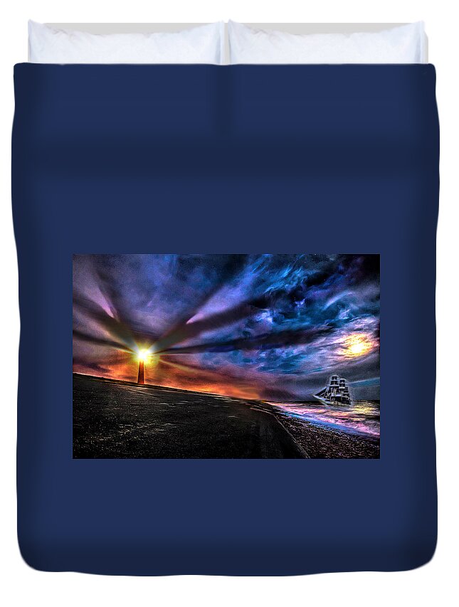 Lighthouse Duvet Cover featuring the digital art Darkhouse by Lisa Yount