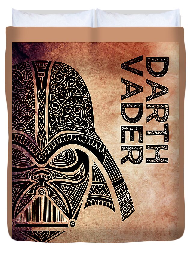 Darth Vader Duvet Cover featuring the mixed media Darth Vader - Star Wars Art - Brown by Studio Grafiikka