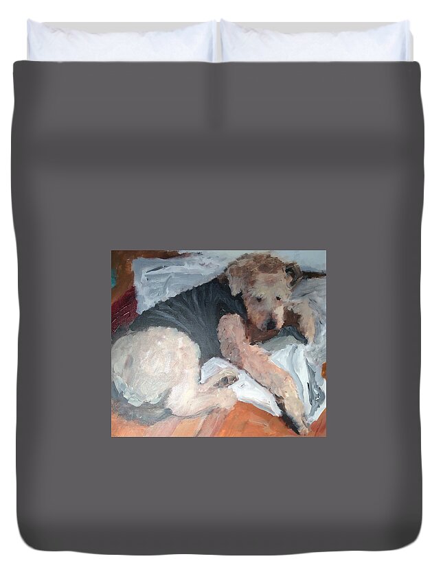 Airedale Duvet Cover featuring the painting Dasher Our Airedale by Janis Kirstein