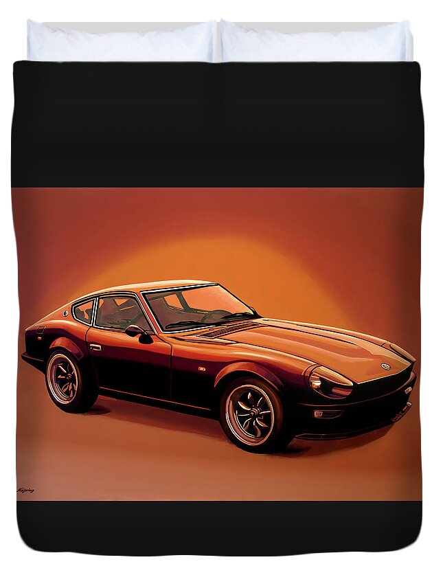Datsun Duvet Cover featuring the painting Datsun 240Z 1970 Painting by Paul Meijering