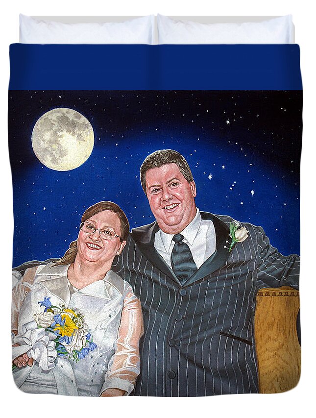 Dave Duvet Cover featuring the painting Dave and Sue in oil painting by Christopher Shellhammer