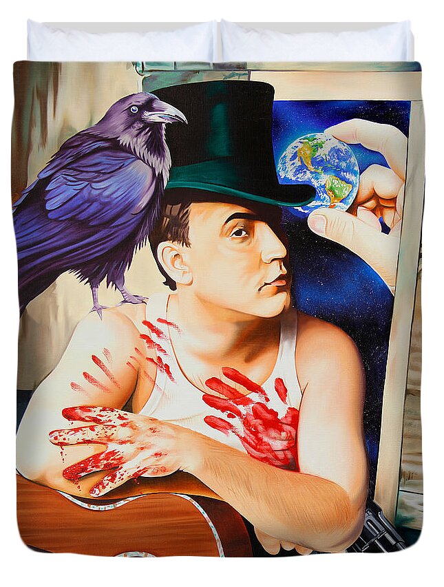 Dave Matthews Duvet Cover featuring the painting Dave Matthews-Raven by Joshua Morton