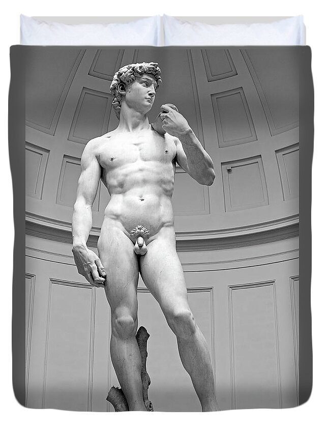 David Duvet Cover featuring the photograph Michelangelo David Marble Statue, Accademia Gallery, Florence, Italy by Kathy Anselmo