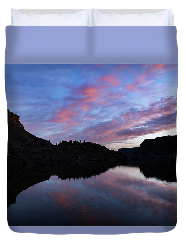 Water Duvet Cover featuring the photograph Dawn at Lake Billy Chinook by Cat Connor