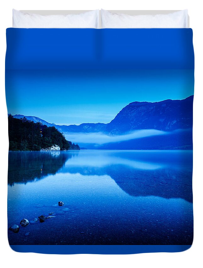 Bohinj Duvet Cover featuring the photograph Dawn at Lake Bohinj in Slovenia by Ian Middleton