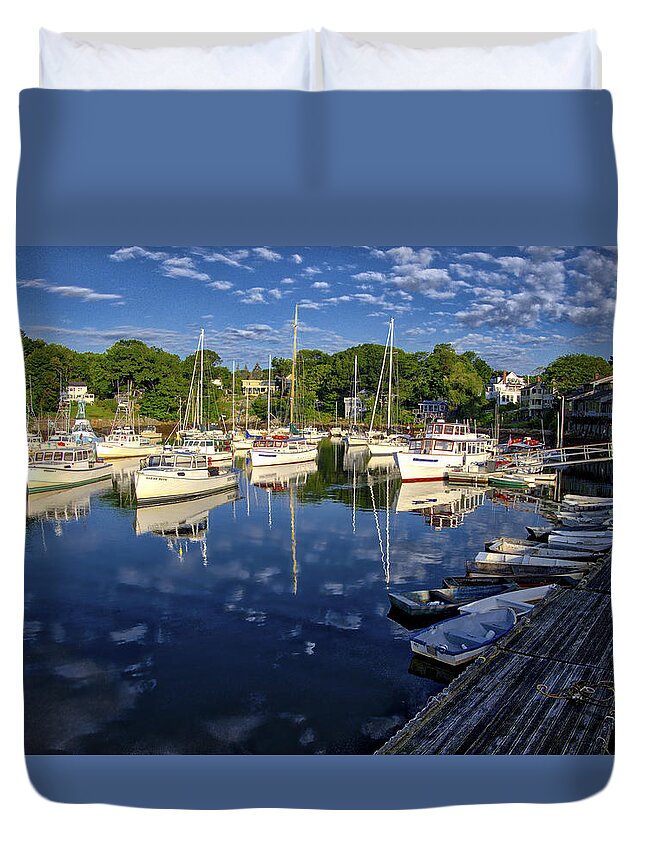 Boat Duvet Cover featuring the photograph Dawn at Perkins Cove - Maine by Steven Ralser