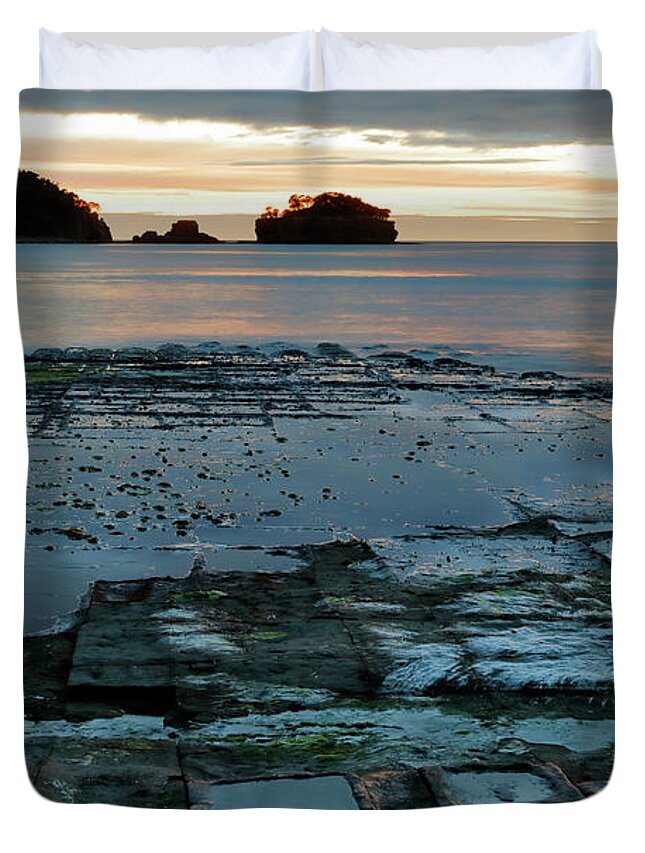 Dawn Duvet Cover featuring the photograph Dawn at the Tessellated Pavement by Nicholas Blackwell