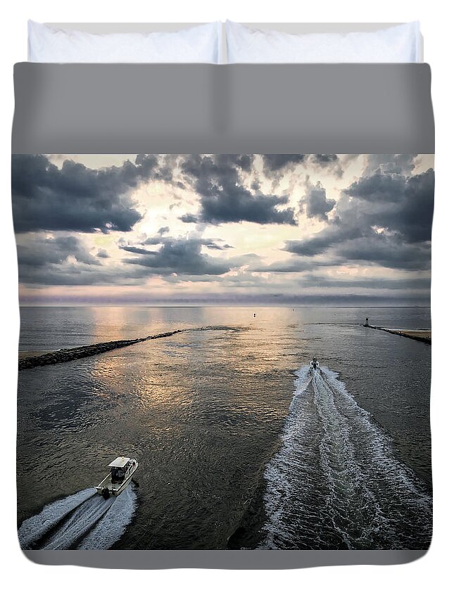 Dawn Duvet Cover featuring the photograph Dawn Race to the Fish by David Kay