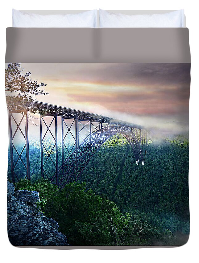 Bridge Duvet Cover featuring the photograph Dawns Drama by Lisa Lambert-Shank