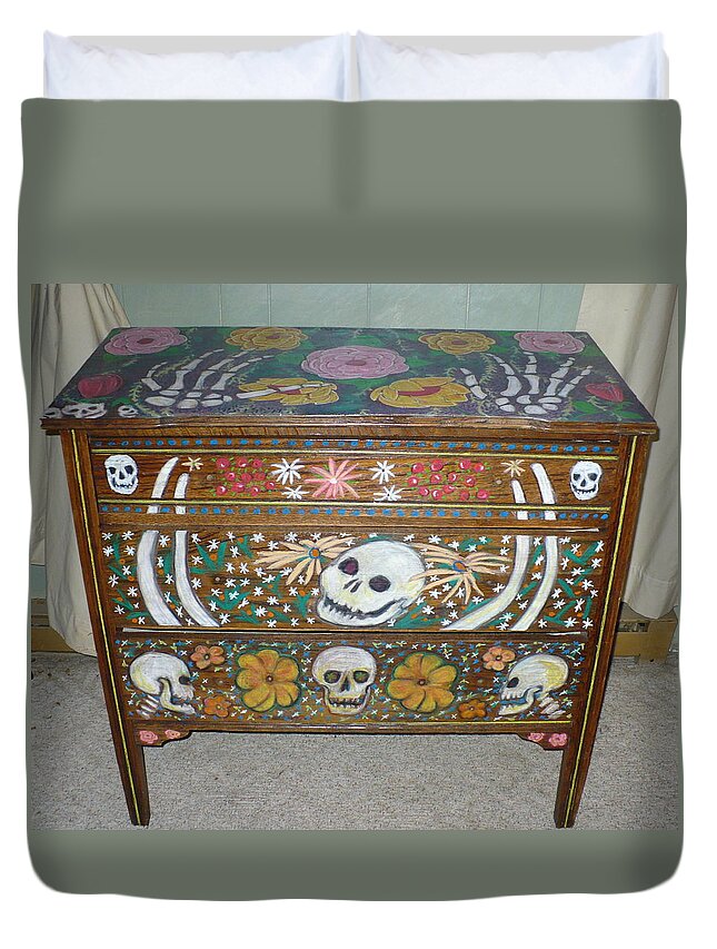 Painting Duvet Cover featuring the mixed media Day of the Dead Dresser III  by Todd Peterson