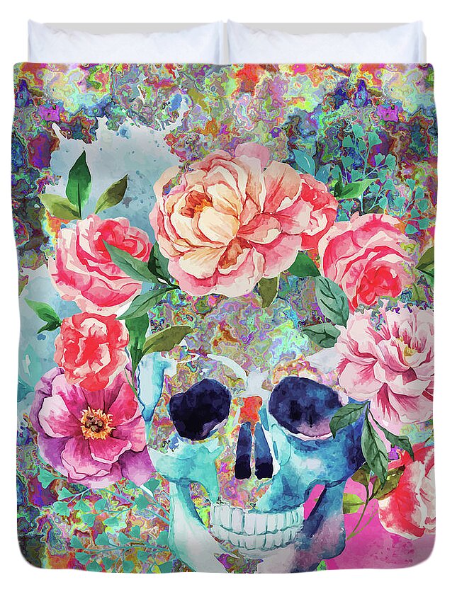 Watercolor Duvet Cover featuring the digital art Day Of The Dead Watercolor by Digital Art Cafe