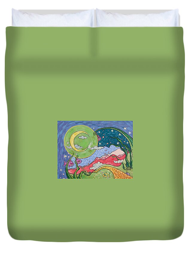 Whimsical Landscape Duvet Cover featuring the painting Daydreaming by Tanielle Childers
