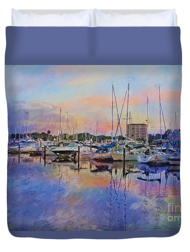 Boats Duvet Cover featuring the painting Daytona Boat Docks by Deborah Benoit