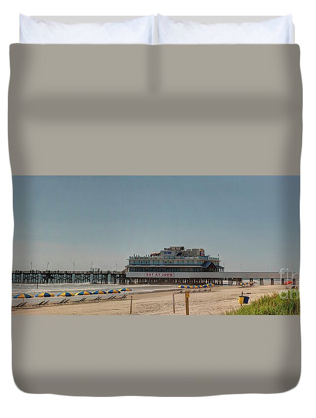 Joe's Duvet Cover featuring the photograph Daytona Beach Pier Pano by Ules Barnwell