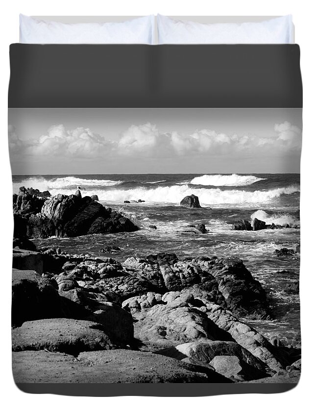 Black-and-white-photography Duvet Cover featuring the photograph Dazzling Monterey Bay B And W by Joyce Dickens