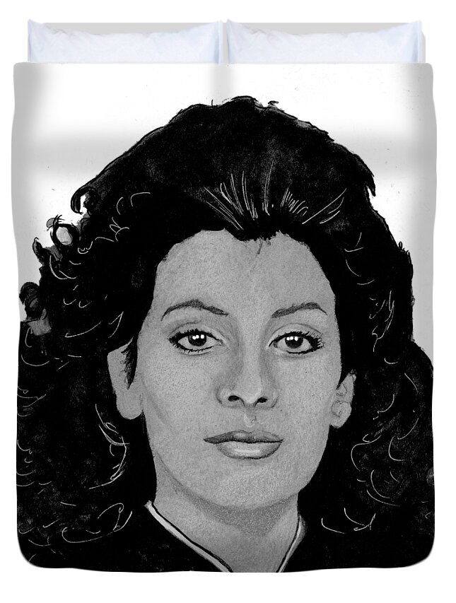 Star Duvet Cover featuring the drawing Deanna Troi by Bill Richards
