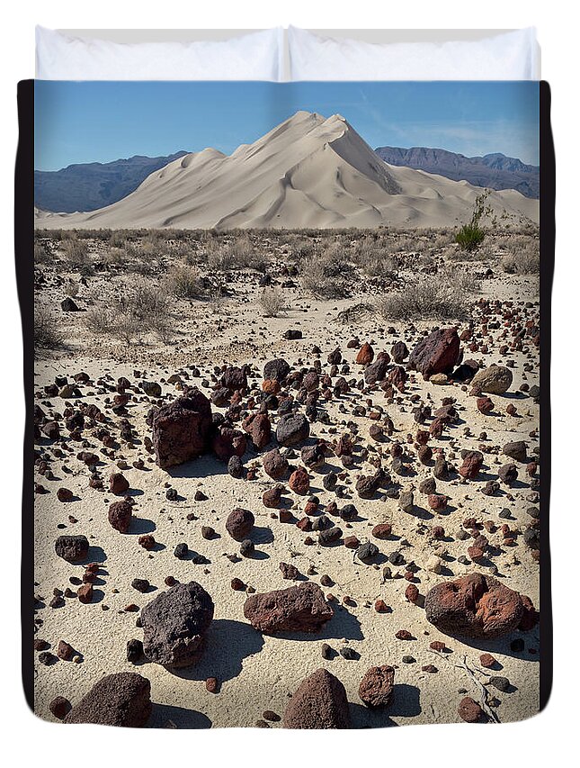 00559256 Duvet Cover featuring the photograph Death Valley Dunes and Rocks by Yva Momatiuk John Eastcott
