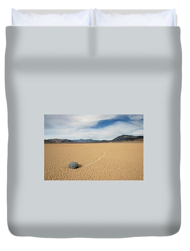 Death Valley Duvet Cover featuring the photograph Death Valley Ractrack by Breck Bartholomew