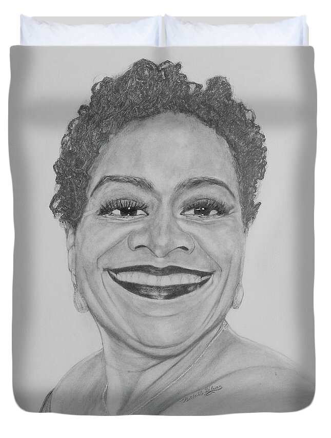 Graphite Duvet Cover featuring the drawing Deborah by Michelle Gilmore